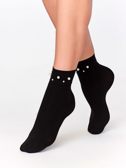 Annes WZ-1 фантазийные женские капроновые носки из микрофибры украшенные бусинками