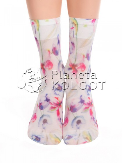 Conte Elegant Fantasy 17С-166СП 102 женские капроновые носочки с принтом "цветы"