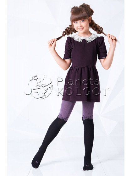 Giulia D030 Teen Girl детские хлопковые теплые колготки с имитацией ботфорт с рисунком "бантик"
